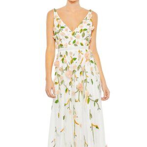 MAC DUGGAL 9171 EMBELLISHED SLEEVELESS V-NECK A-LINE WHITE MULTI GOWN sz 12